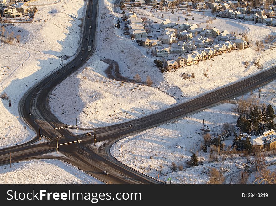 Aerial Intersection and Houses