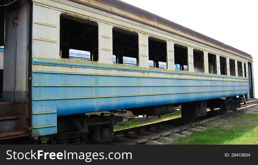 The image of lonely railway car without windows. The image of lonely railway car without windows