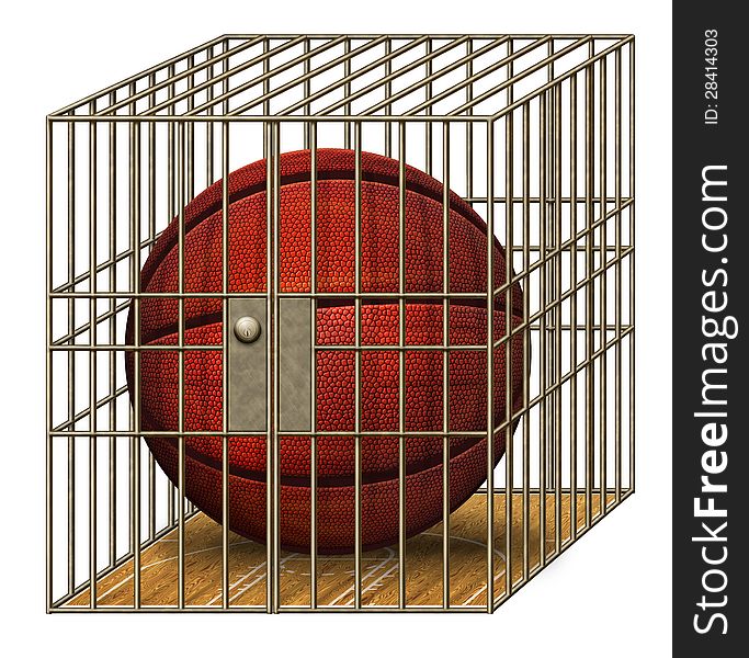 Digital illustration of a basketball in a jail cell. Digital illustration of a basketball in a jail cell.