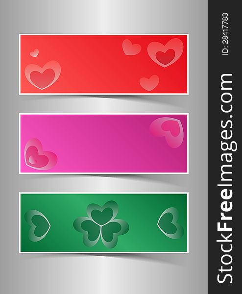 Red, pink and green hearts background banners in estetic form. Red, pink and green hearts background banners in estetic form