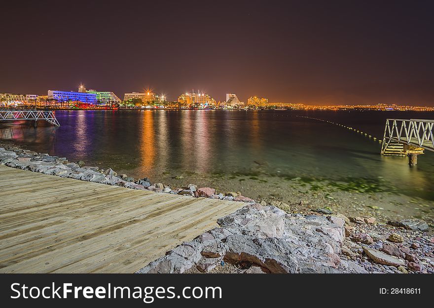 Night View On Hotels And Marina, Eilat