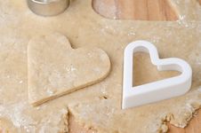 Heart Shaped Cookie Cutter On Raw Cookie Dough And A Heart-shape Stock Photo Heart Shaped Cookie Cutter On Raw Cookie Dough And A Heart-shape Stock Photo