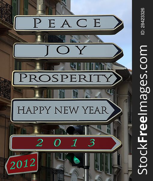 Corner Street sign with New Year Wishes. Corner Street sign with New Year Wishes
