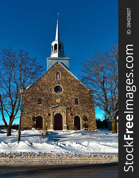 Little country church on a cold winter day