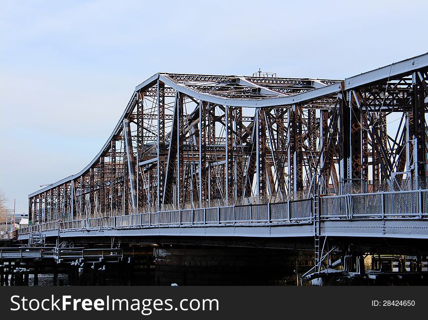 Snow Covered Old Metal Bridge