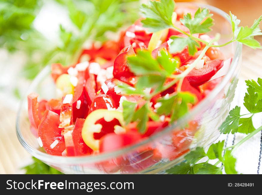 Salad with fresh sweet red pepper