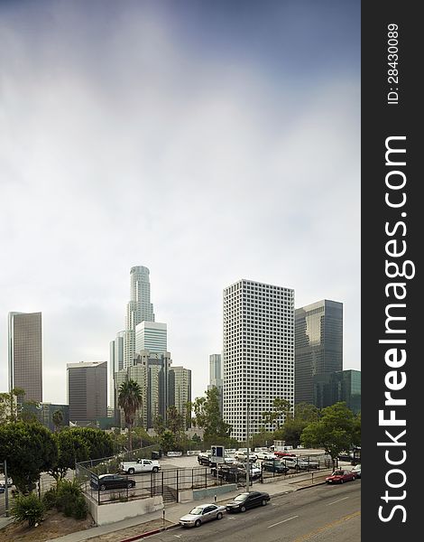 Skyscrapers, office building and car park located in downtown of Los Angeles. Skyscrapers, office building and car park located in downtown of Los Angeles