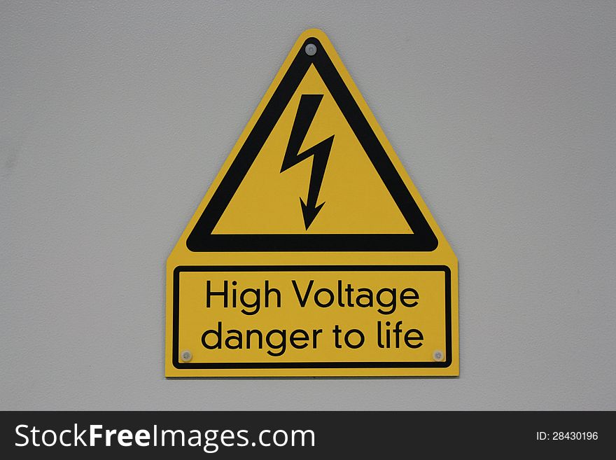 High voltage danger to life label on the cabinet. High voltage danger to life label on the cabinet