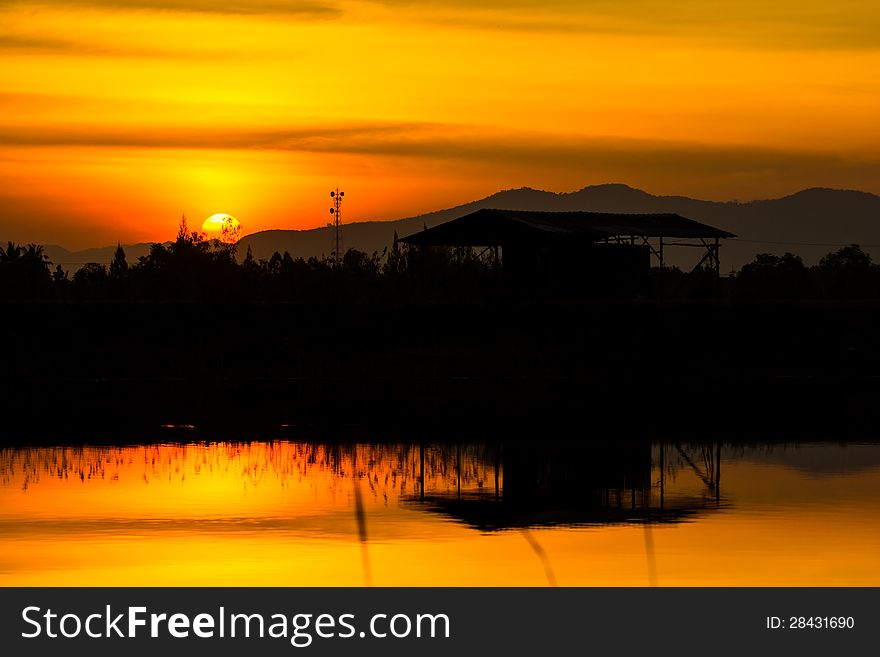 Landscape of lagoon and sunset background. Landscape of lagoon and sunset background