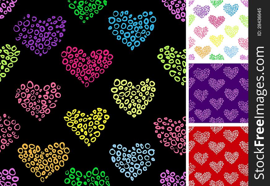 Seamless pattern with hearts made out of small rounds. Seamless pattern with hearts made out of small rounds.