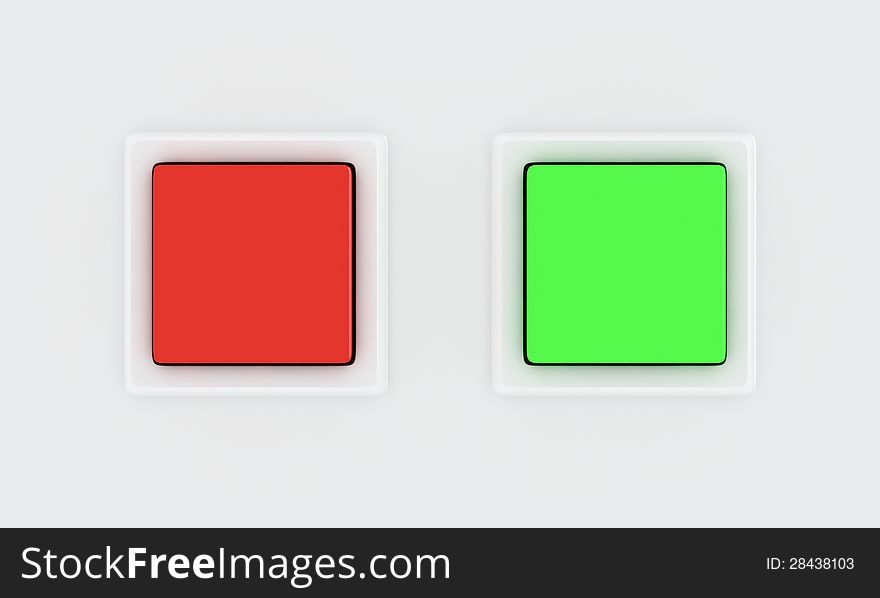 Green and red buttons on the white background. Green and red buttons on the white background