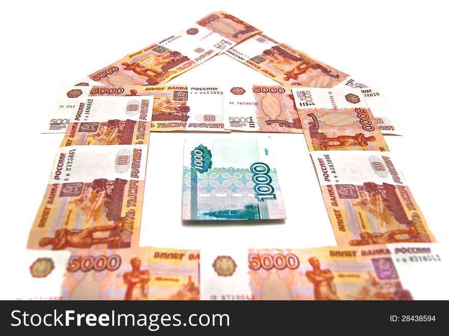 Banknotes building on white background
