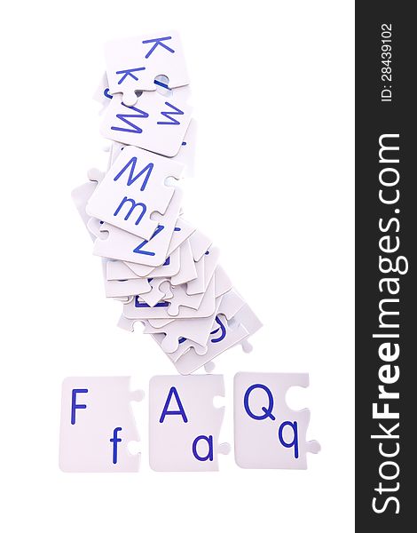 Frequently asked questions (FAQ) abbreviation in a form of puzzle letters isolated on white. Frequently asked questions (FAQ) abbreviation in a form of puzzle letters isolated on white.