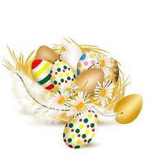 Colorful Vector Easter Eggs In Nest With Ferns On A White Backg Royalty Free Stock Photo Colorful Vector Easter Eggs In Nest With Ferns On A White Backg Royalty Free Stock Photo