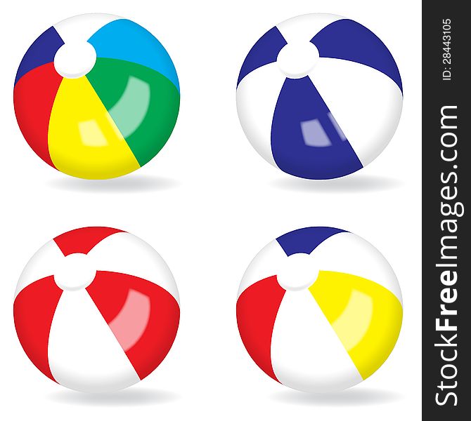 Four different colors beach balls  on white background