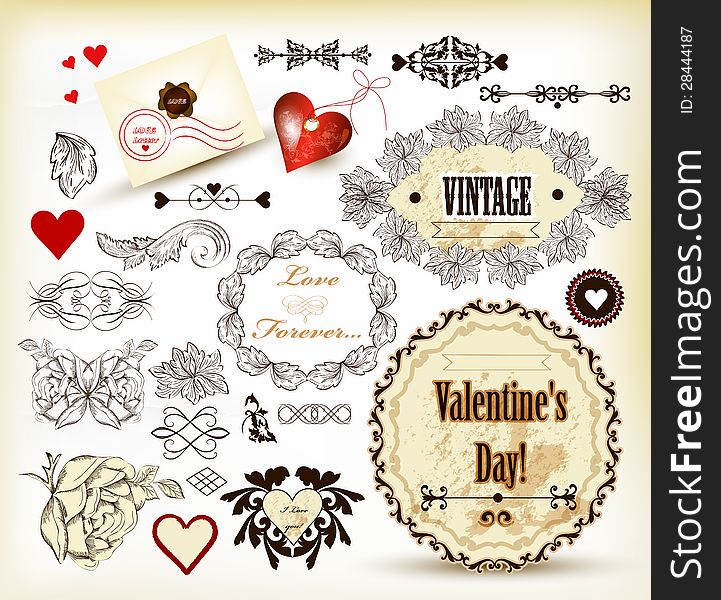 Calligraphic  Calligraphic vintage design elements for valentine's design. Calligraphic  Calligraphic vintage design elements for valentine's design