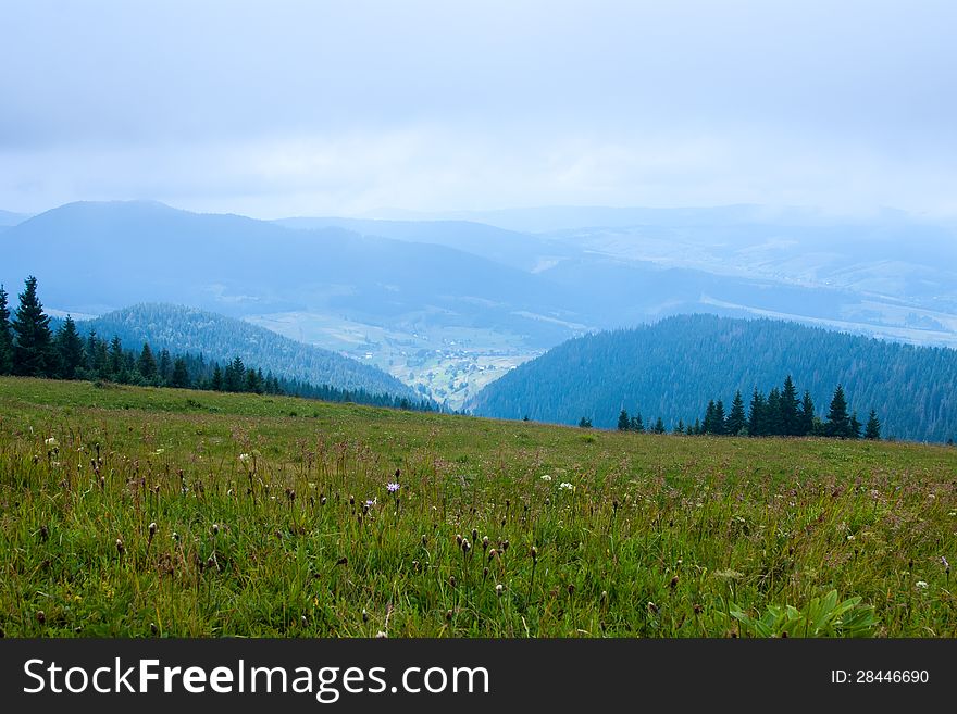 View of mountain peaks in spring time, Ukraine