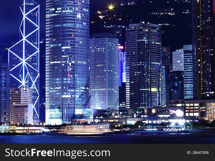 Hong Kong night view of skyline. Hong Kong night view of skyline