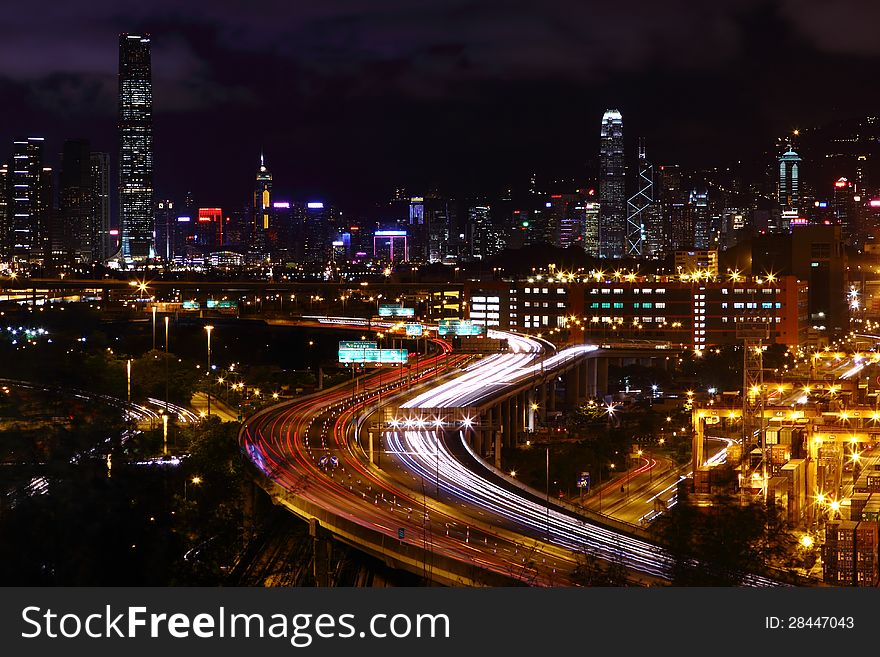 Hong Kong Container Terminal night scene