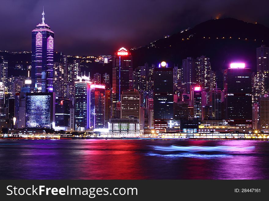 Hong Kong night view of skyline. Hong Kong night view of skyline