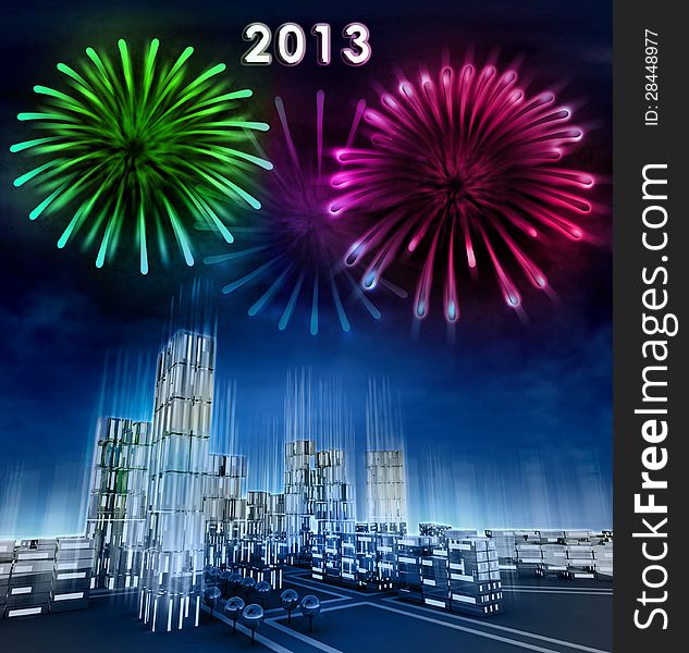 Futuristic Business City And 2013 New Year Celebration