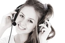 Headset Woman In Call Center Standing At Billboard Royalty Free Stock Photo Headset Woman In Call Center Standing At Billboard Royalty Free Stock Photo