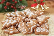 Christmas Gingerbreads And Decoration On Wooden Table Stock Image Christmas Gingerbreads And Decoration On Wooden Table Stock Image