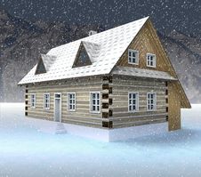 Classical Mountain Hut At Night Snowfall Royalty Free Stock Images Classical Mountain Hut At Night Snowfall Royalty Free Stock Images