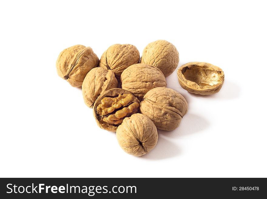 Group of  Walnuts Isolated on White Background