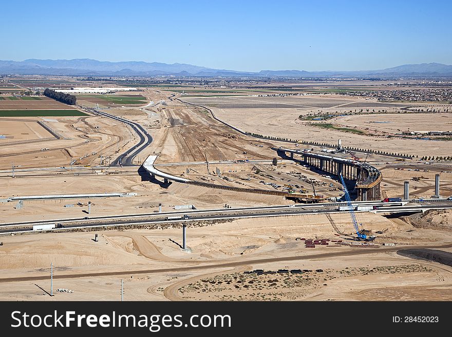 Major Interstate interchange construction viewed from above