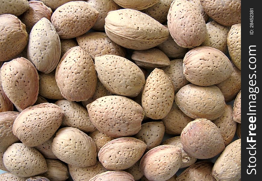 Background of almonds in shell