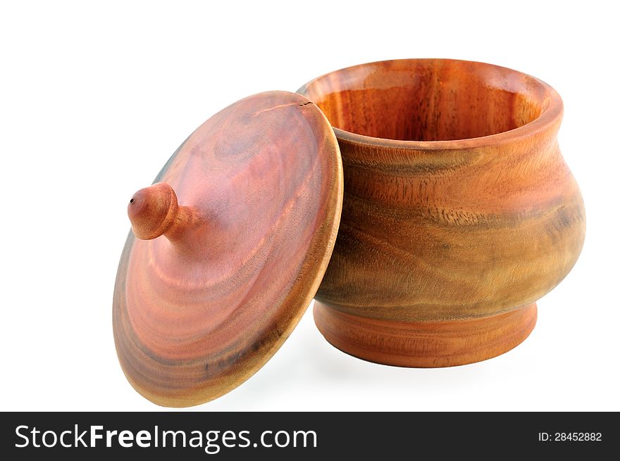 Wooden box with a lid carved from a tree Eucalyptus photographed against a white background