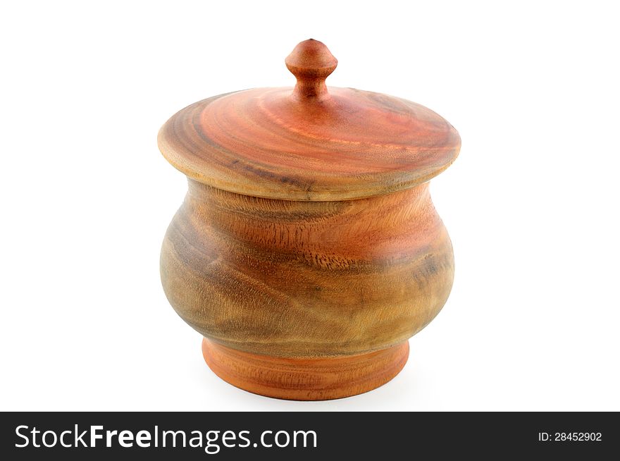 Wooden box with a lid carved from a tree Eucalyptus photographed against a white background