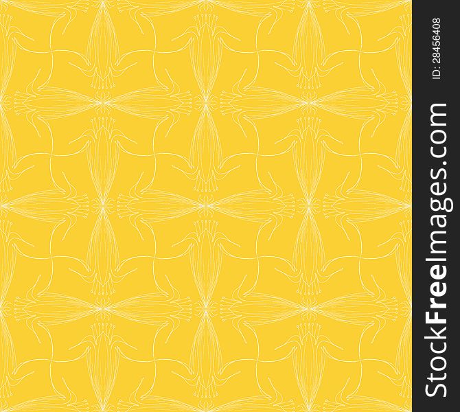 Vintage vector pattern design with delicate calligraphic lines and flowers in bright yellow color, seamless background. Vintage vector pattern design with delicate calligraphic lines and flowers in bright yellow color, seamless background