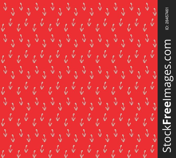 Vector seamless pattern with little white tulips on red field, vintage wallpaper or retro textile. Vector seamless pattern with little white tulips on red field, vintage wallpaper or retro textile