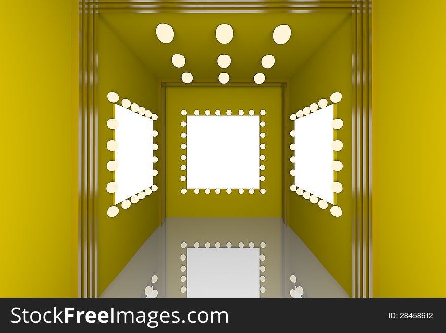 Empty room with blank frame design light and yellow wall. Empty room with blank frame design light and yellow wall