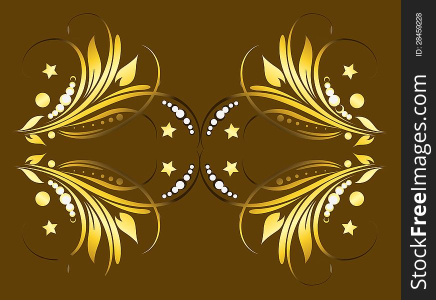 Golden floral designs on brown background