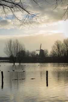 Windmill And Flodd Stock Photo Windmill And Flodd Stock Photo
