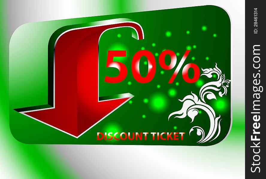 Promotion sign green,with arrow and discount ticket