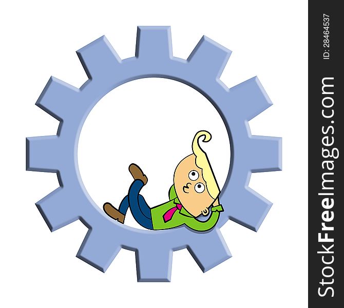 Illustration of a business man relaxing on a gear. Illustration of a business man relaxing on a gear
