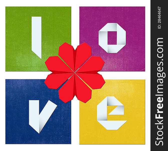 Colorful Valentine's day composition/Colorful composition with shapes,hearts and origami text. Colorful Valentine's day composition/Colorful composition with shapes,hearts and origami text