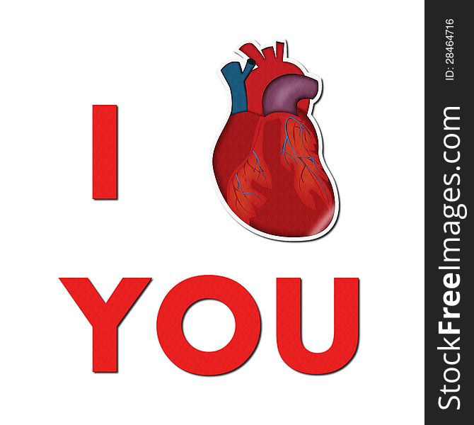 I love you/Text I love you with illustration of real heart(sticker), suitable for medical or even geeky valentine's day use