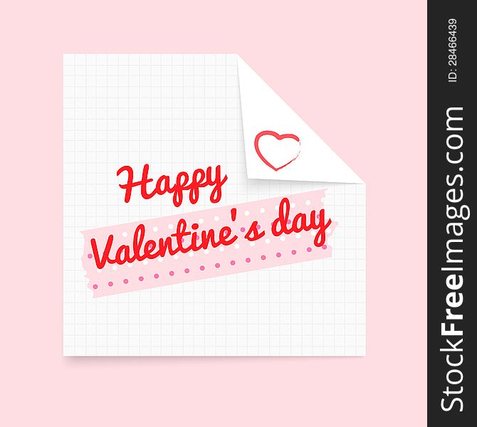 Happy Valentines Day fold corner notepad with masking tape. Happy Valentines Day fold corner notepad with masking tape