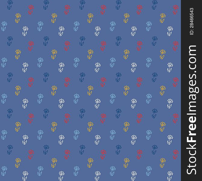 Vector pattern, little colorful flowers on blue