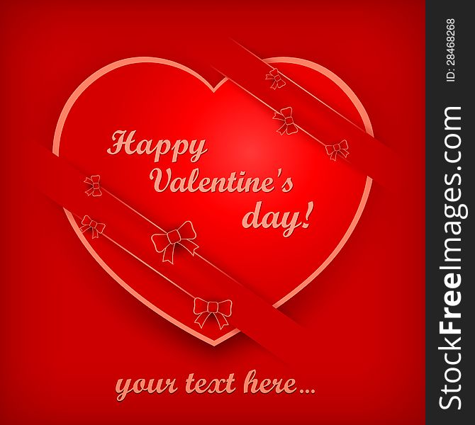 Big heart with ribbon on red & text, Valentine Day vector illustration. Big heart with ribbon on red & text, Valentine Day vector illustration