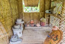 Antique Thai Style Kitchen With A Lot Of Earthenware At Bamboo Cottage Royalty Free Stock Image