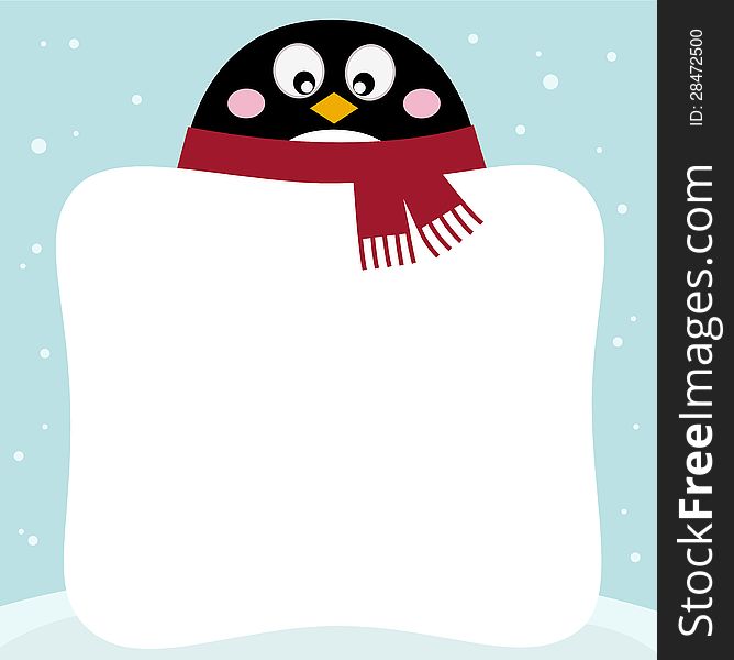 Cute winter penguin with banner. Vector cartoon illustration. Cute winter penguin with banner. Vector cartoon illustration