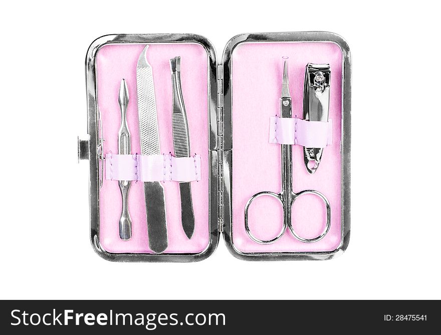 Pink Manicure Set,  On White Backgroun