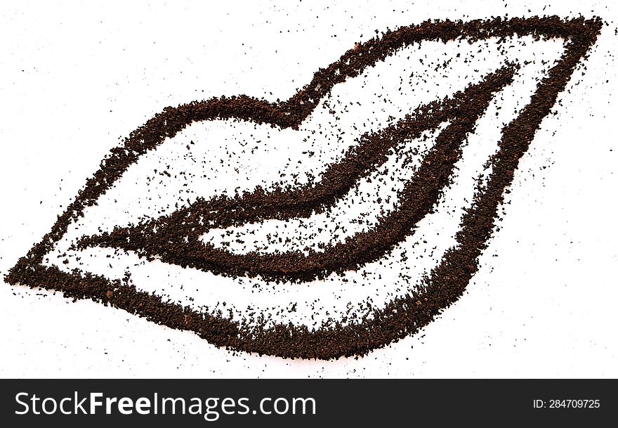 Smile Lips. Coffee Powder Drawing On A White Background.