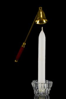 Candle In Glass Candlestick And Candle Snuffer Stock Photo